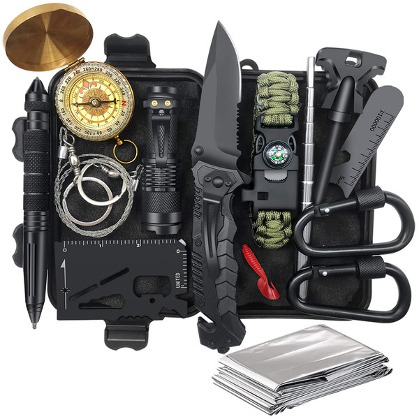 Gifts for Men Dad Husband Him Valentines Day, Survival Kit Tool 14 in 1, Survival Gear and Equipment, Camping Accessories, Fishing Hunting Birthday Gifts for Boyfriend Teen Boy Women, Cool Gadgets