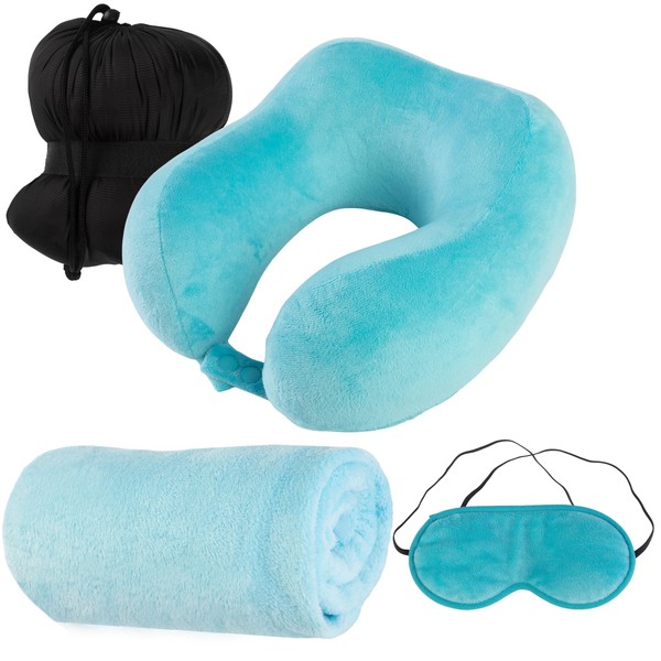 Home-Complete Travel Pillow Set - Memory Foam Pillow, Fleece Blanket,