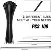 100pc Black Plastic Cable Ties, 3 Different Sized Tie Wraps,