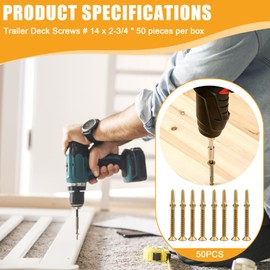 #14x2-3/4 Trailer Deck Screws, Reamer Tek Torx/Star Head Self-Drilling Wood to Metal Screws, Self Tapping Trailer Deck Screws for Attaching Wood to Steel, 50 Pcs