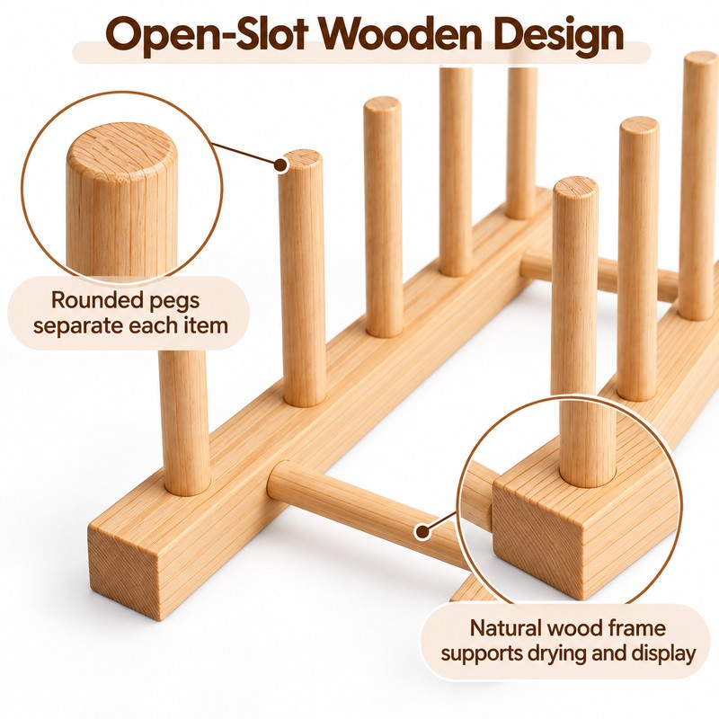 Wooden Plate Rack for Kitchen Organization – Multi-Slot Dish Drying