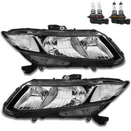 KUIPERAUTO Headlights Assembly Compatible for 2012-2015 Honda Civic Sedan 4-Door/Compatible for 2012 2013 Civic Coupe 2-Door Halogen with Clear Lens Black Housing Clear Reflector Left and Right