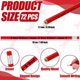 Fainne 72 Pcs Red Ribbon Week Pencils Bulk Red Ribbon Awareness Pencils for Students Teacher Drug Free Pencil with Erasers for Awareness Campaigns Supplies