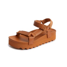 REEF Cushion Rem Hi Women's Platform Sandal, Adjustable Strap, Arch Support and Heel Cupping, Cognac, 8