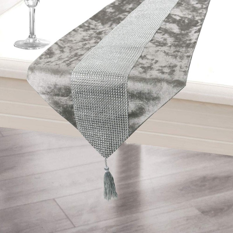 Time to Sparkle Luxury Velvet Diamante Table Runner Thick Velvet