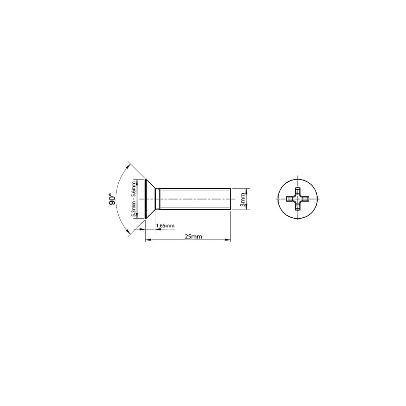 M3 (3mm x 25mm) Phillips Countersunk Machine Screws Flat Head