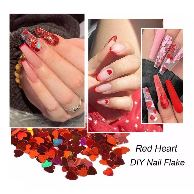SeBeauty Calcomanías De Arte De Uñas Rojas Con Purpurina, Diseño
