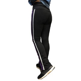 Sweet Vibes Women's Stretch Rib Flare Bottom Yoga Pants High Waist Double Seam Stripes Size M Inseam 30" Black