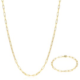 BOUTIQUELOVIN 14K Gold Plated Long Paperclip Oval Link Chain Necklaces Bracelet Set for Women Layering Necklaces for Men