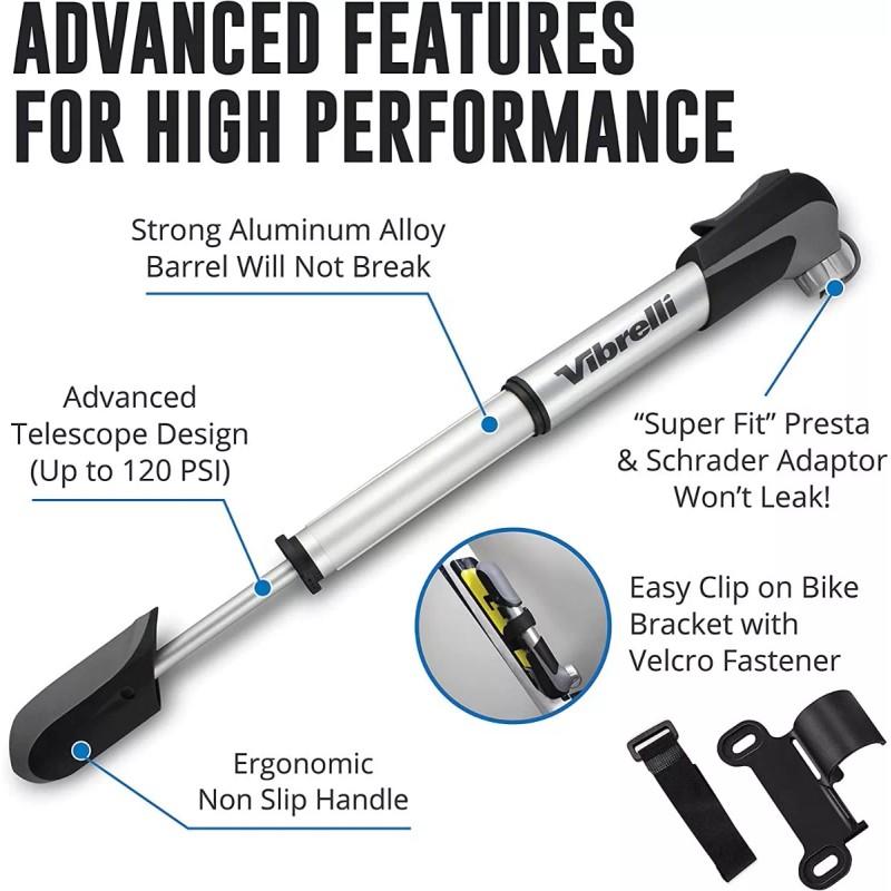 Vibrelli Mini Bomba Bicicleta Presta & Schrader 120psi