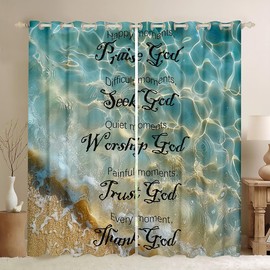 Healing Curtains for Bedroom with Inspirational Thoughts and Prayers Window Curtains Kids WoHawaiian Ocean Beach Window Drapes Inspirational Decor 30%-50% Blackout Curtains (2 Panels， 42 x 63 Inch)