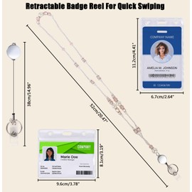 Retractable Lanyards, BENOSPACE Retractable Beaded Lanyards with ID Badges Holder for Women Fashion Pearls and Crystals Teacher High-Performance Lanyard Keychain Supplies for Teacher Student(Pink