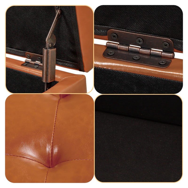 H&B Luxuries Tufted Leather Square Flip Top Storage Ottoman Cube