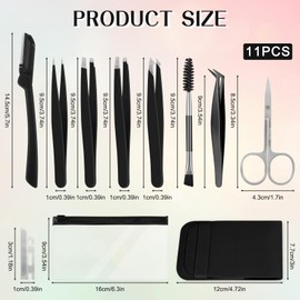 BELICOO Tweezers Set of 8 Stainless Steel Eyebrow Plucking Tweezers with Travel Case, Eyebrow Scissors, Eyebrow Brush & Eyebrow Razor for Eyelashes, Eyebrows, Ingrown Hair (Black)
