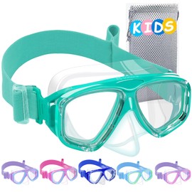 Vvinca Swimming Goggles for Kids with Nose Guard and Fabric Strap, Shatterproof, Anti-Fog and Waterproof for Children 3-14 Years
