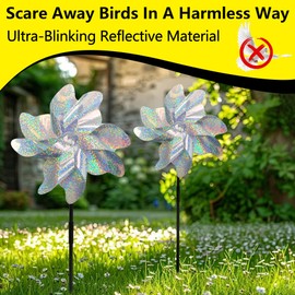 KOKMEYA Reflective Bird Repellent Pinwheels, 7.1 inches in Diameter,Silver dot 8-Blade Reflective Windmill, Outdoor Bird Deterrent, High Reflective Effect, for Yard, Balcony, Garden, Scare Birds.