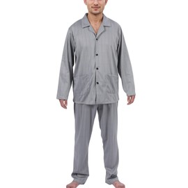 COSOUKE 100% Cotton Flannelette Winter Mens Womens Pyjamas Set Long Sleeve Matching Christmas Pajamas for Couples (Small, Mens, Gray Striped)