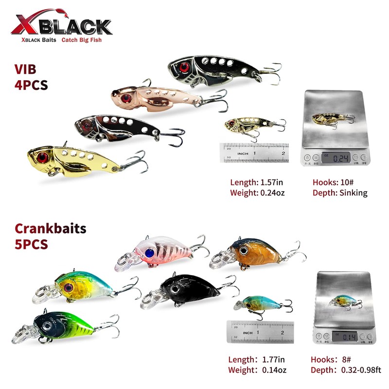 XBLACK Hard Fishing Lures Set Minnow Popper Jointed VIB Shrimp