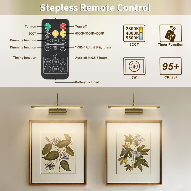 JOOSENLUX Battery Operated Picture Lights Gold Wall Lights Wireless Flexible