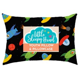 Little Sleepy Head Youth Pillow with Pillowcase 16x22, Soft Jumbo Toddler Pillow & Hypoallergenic Pillowcase - Perfect Kids Travel Pillow (Space 'N Rockets)