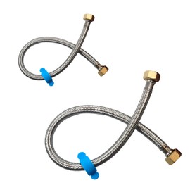 Pack of 2 Flexible Pipe Stainless Steel Braided Hose for Toilet/Taps 1/2" x 1/2" BSP 50cm Long