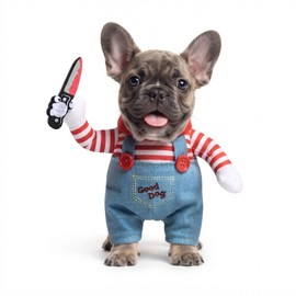 Funny Halloween Pet Costume for Dogs – Striped Jumpsuit with Plush Arms for Parties, Photos & Dress-Up