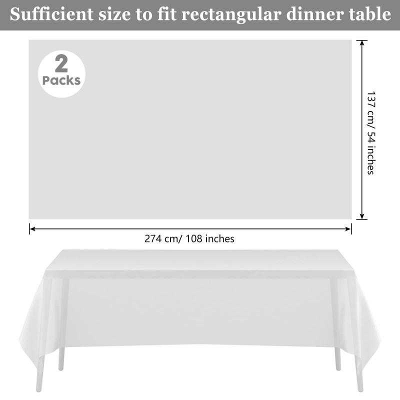 PLULON 2Pcs White Tablecloth Plastic Table Cover 137 x 274cm
