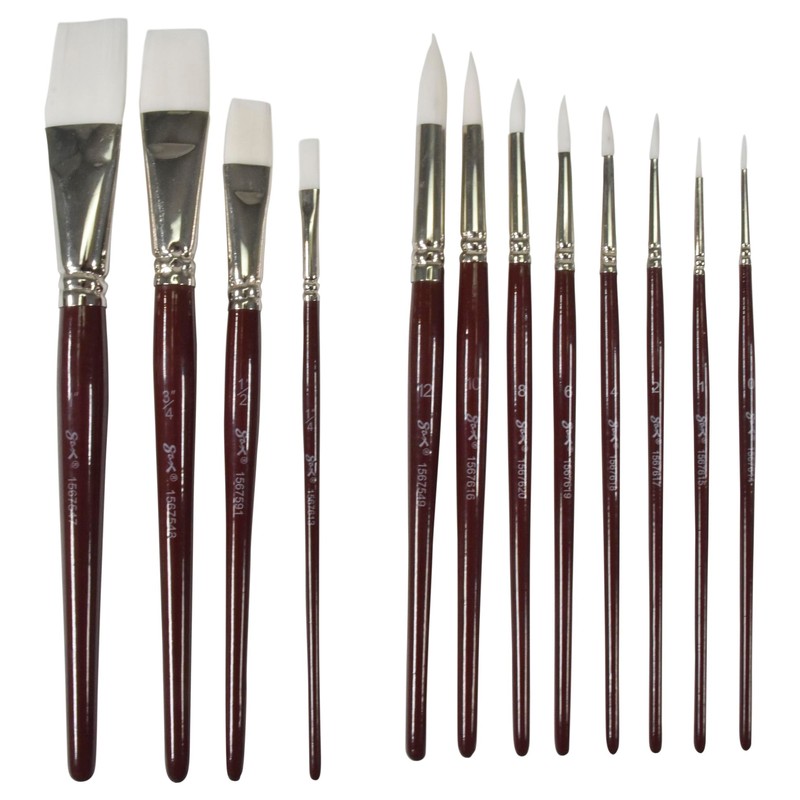 Sax Optimum White Synthetic Taklon Paint Brushes, Assorted Sizes, Set