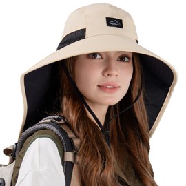 Rosoz Outdoor Sun Hat for Men Women, UPF50+ Protection Safari Cap Wide Brim Mesh Fishing Hat with Neck Flap Beach Garden