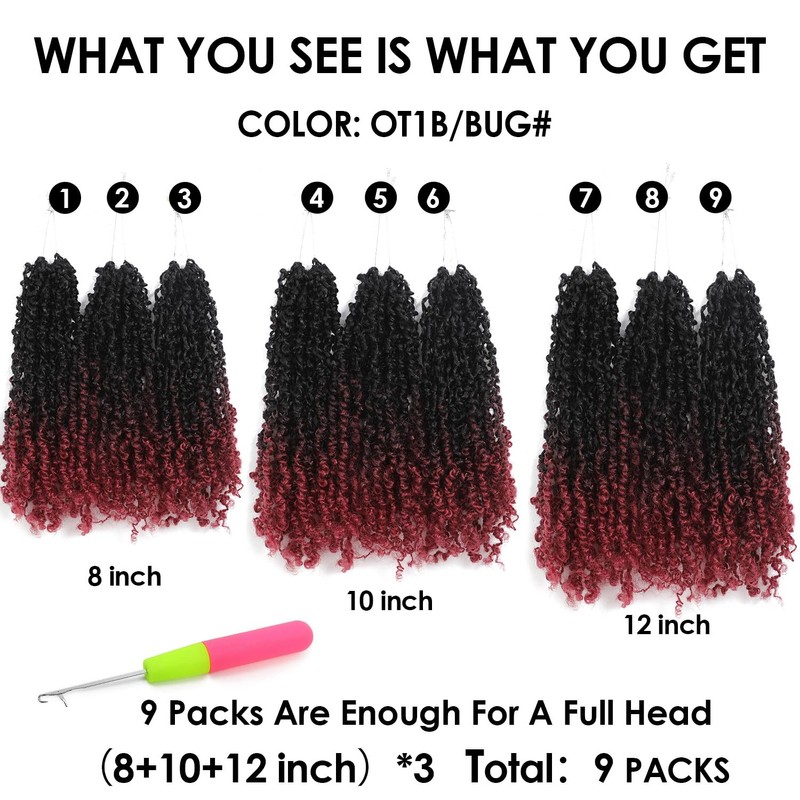 Scanbos Yanky Twist Crochet Hair - (8+10+12 Inch)*3,Total 9 packs