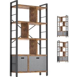 armocity Bookshelf with Drawers - 5 Tier Tall Bookcase Geometric Modern Book Shelf Display Standing Bookshelves with Storage for Living Room, Bedroom Home Office, Rustic Brown