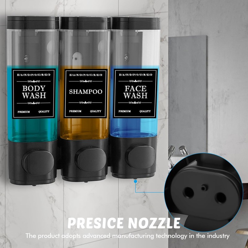 Wall Mounted Soap Dispenser, 3 Chambers, Shower Gel Dispenser, 300