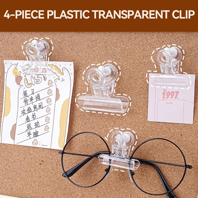 4Pcs Plastic Clear Clips Clamps, Chip Bag Clips Bulldog Clips