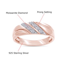SAVEARTH DIAMONDS 1/4 cttw Round Cut Lab Created Moissanite Double Row Men's Wedding Band Ring In 14k Rose Gold Plated Sterling Silver(VVS1 Clarity, 0.25 Cttw)-10.5