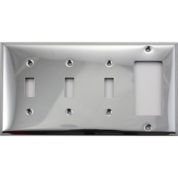 Polished Chrome 4 Gang Wall Plate - 3 Toggle Switches 1 GFI/Rocker Opening