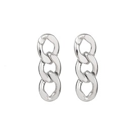 14K Gold Plated Punk Style Thick Link Chain Charm Pendant Long Geometric Symmetrical Dangling Stud Earrings for Women Girls - Silver
