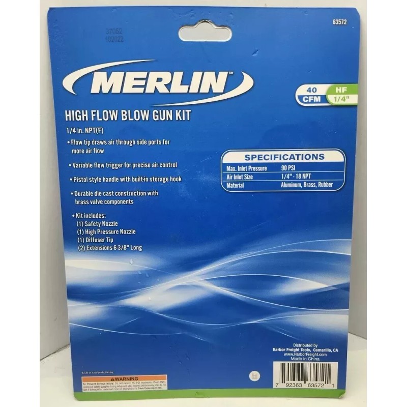 merlin Pneumatic High Flow Blow Gun Kit With 3 Nozzle