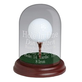Glass Dome with Tee Golf Hole-in-One Trophy~Two Color Options~Sandcarved Engraving~Display Your Golf Ball