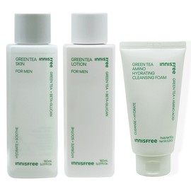Innisfree Green Tea for Men 2 types (skin + lotion) + Green Tea Amino Moisture Cleansing Foam / 이니스프리 그린티 포맨 2종구성(스킨+로션)+그린티 아미노 수분 클렌징 폼