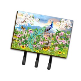 Caroline's Treasures PRS4042TH68 Peacock on Garden Fence Leash or Key Holder, Wall Hooks, Key Hooks Holder, Coat Rack Wall Mount, Coat Hooks, Hooks for Hanging Keys, Towels, Aprons, Leashes,