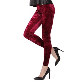 MeMoi Crushed Velvet Stretch Leggings Burgundy Medium/Large