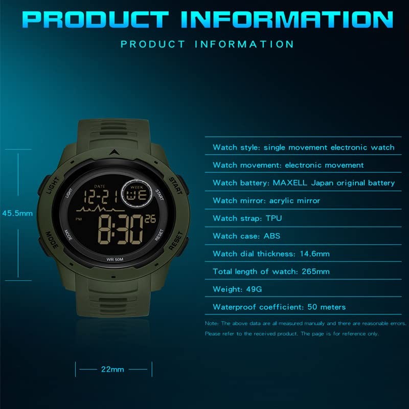 Men Boys Digital Watch with Stopwatch Chronograph Alarm Double Time