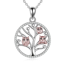 YAFEINI Owl Tree of Life Necklaces for Women 925 Sterling Silver Tree of Life Owl Jewellery Gift for Women Mother, Silver