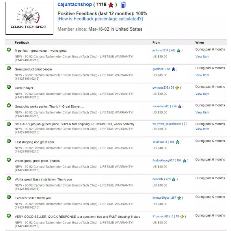 Cajun Tach Shop 1990-92 Camaro Tachometer Circuit Board (Tach Chip)