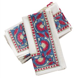 Flower Bunch 100% Cotton Set of 6 Cloth Napkins for Dining Table Kitchen Wedding Everyday Use Dinner Parties (20x20 inch, Red, Hand Block Printed)