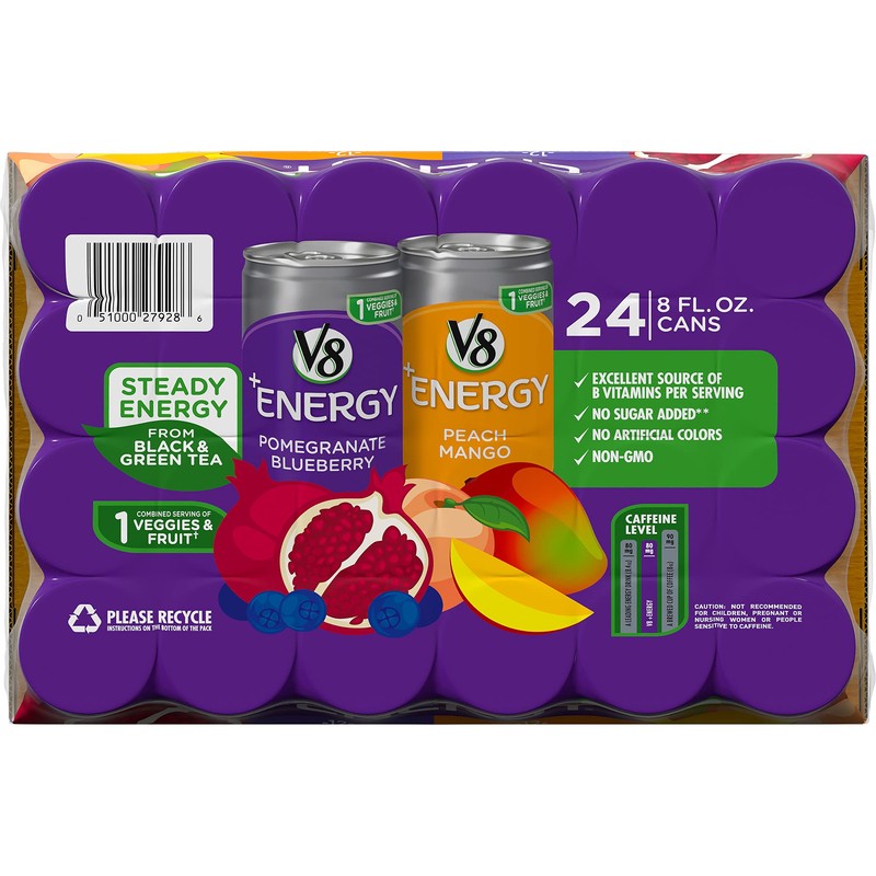 V8 +Energy Variety Pack, Healthy Energy Drink, 12 Pomegranate Blueberry