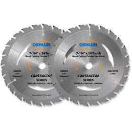 Oshlun SBW-072524-B10 7-1/4-Inch 24 Tooth ATB Contractor Series General Purpose and Framing Saw Blade with 5/8-Inch Arbor (Diamond Knockout) (2-Pack)