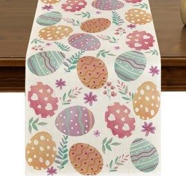 Easter Eggs Table Runner 13x72 Inch Seasonal Spring Watercolour Easter Kitchen Dining Table Decor for Indoor Outdoor Farmhouse Home Party Decoration ZQ98