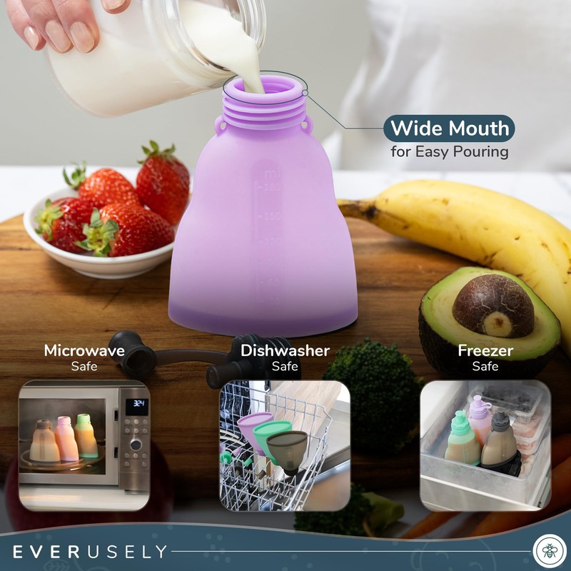 Everusely Leakproof Silicone Reusable Baby Food Pouches, BPA-Free, Dishwasher Safe,