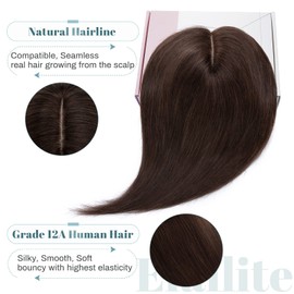 Elailite Real Hair Topper Clip-In Toupee Women Real Hair Piece Silk Base Clip-In Extensions Remy Silk Base Straight #02 Dark Brown 40 cm